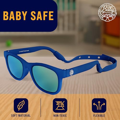 BABY SUNNIES Polarisierte Baby Sonnenbrille mit Riemen - 0-24 Monate, 100% UV-Schutz, Bruchsicher & Flexibel - Kinder Sonnenbrillen BPA Frei - Sonnenbrille Kleinkind - Marineblau