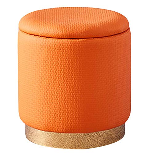 Reposapiés otomano redondo de terciopelo con tapa de almacenamiento para sala de estar y dormitorio, taburete vintage tapizado, tocador, cambiador, reposapiés para zapatos (naranja, 40 x 43 cm)