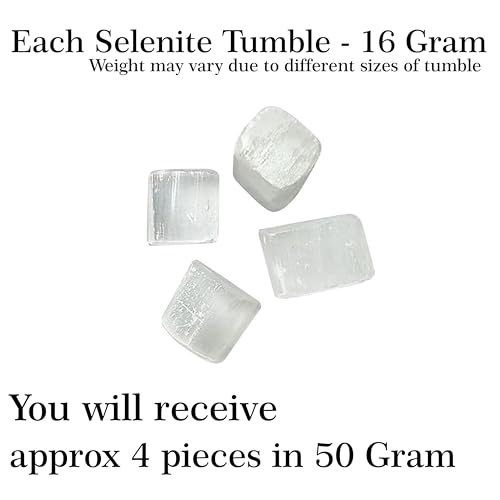 Image of Selenite Tumble Stone | 50 gm Tumbled Gemstones | Reiki Healing Stones | Home Decor Pebbles | Aquarium Gravel | Garden & Table Dcor