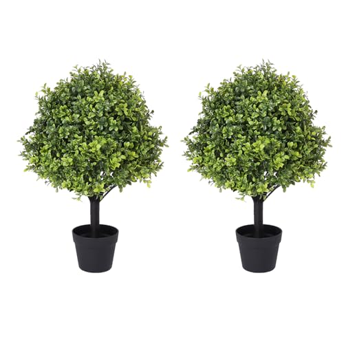 I.C.ELAINE 27" Faux Boxwood Plants Outdoor Set of 2, UV-Resistant Topiary Trees Artificial Outdoor Bushes & Shrubs, Realistic Fake Plants Evergreen for Planters Front Porch Outside Decor 2.3ft