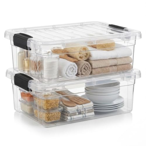 Superio 13.7 Quart Clear Plastic Storage Bin with Lid, Stackable Organizer Box, BPA-Free Storage Container for Home, Garage, School & Office, 2 Pack