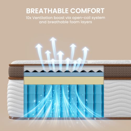 Image of BedStory King Mattress 14 Inch - Medium Firm Hybrid Mattress King with Motion Isolation & Orthopedic Support - 800+ Individually Pocketed Springs, CertiPUR-US Certified, Fiberglass Free
