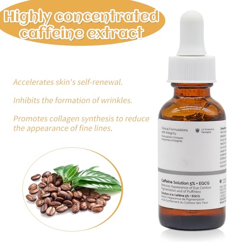 Caffeine Solution 5% + EGCG, Koffeinlösung 5% + EGCG, Koffein Augenserum, Koffein Serum, Augencreme Gegen Augenringe und Geschwollene Augen, Gesichtsserum für Feuchtigkeitsspendend