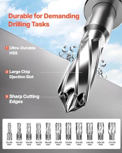 Bild 4 - VEVOR Profi Kernbohrmaschine Magnetbohrmaschine Magnetkraft 12500 N, 850 U/min 1450 W Magnetbohrmaschine 40 mm Max. Bohrdurchmesser, Magnetkernbohrsystem für Schiffsbau, Brückenbau usw. Orange