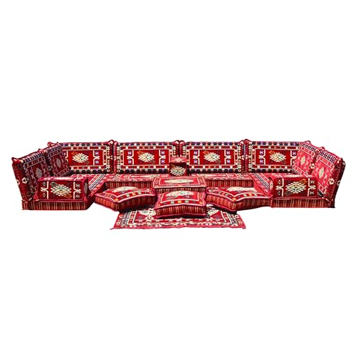 mysticalanatolia Arabic Majlis U Shape Floor Sofa Set Traditional Oriental Seating Cushions Washable Covers Foldable Foam Living Room Patio Lounge Furniture Decor