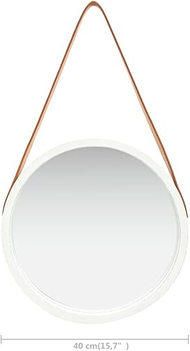Miniatura 6 de vidaXL Espejo de pared colgante con correa ajustable, 15.7 pulgadas de diámetro, piel sintética y material de madera de Paulonia, diseño redondo