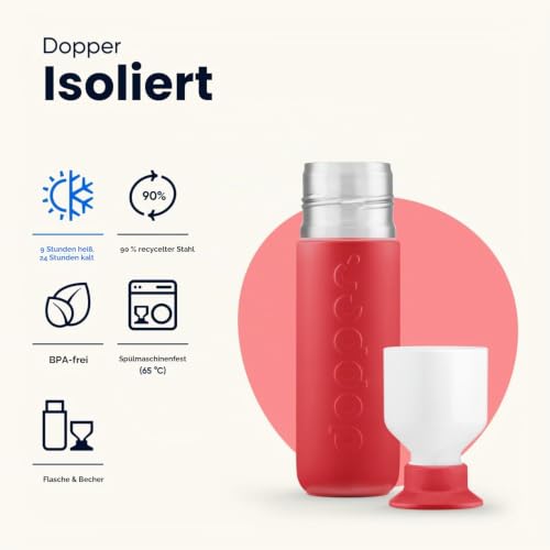 Dopper Insulated Deep Coral Thermosflasche, 350 ml, Thermosflasche für Kaffee, Edelstahlflasche, Sportflasche, 24 Stunden kalt… – Ansicht 3