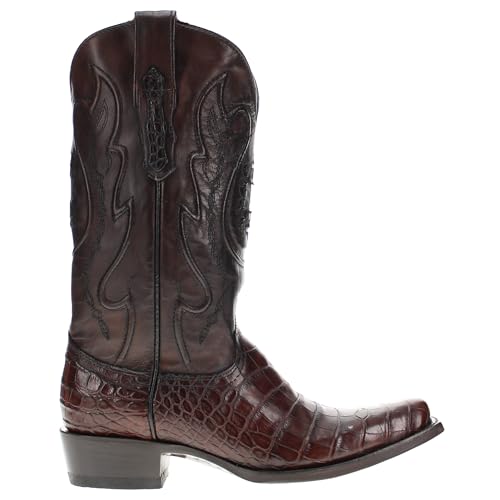 Image of Vaccari Men's Travis Genuine Mocha Alligator Belly Leather Narrow Square Toe Western Cowboy Boots - 12 EE