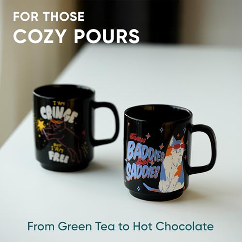 Image of Shay Ceramic Mug, 2 Pc, Cringe & Baddies, 300ml | Glossy Finish | Ceramic Coffee Cup | Porcelain | Microwave Safe (Rise Mug - 2Pc - Cringe & Baddies)