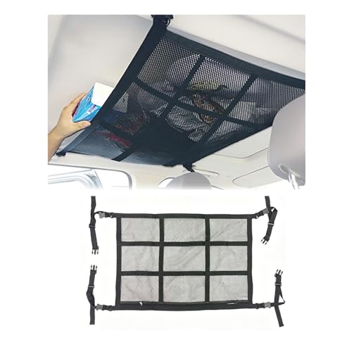 WANERTU Car Ceiling Cargo Net Pocket for Renault Clio 2016 2017 2018 2019 2020 2021 2022 2023 2024 2025 2026 Mesh Overhead Storage Organizer Car Roof Storage Bag for Camping Road Trip