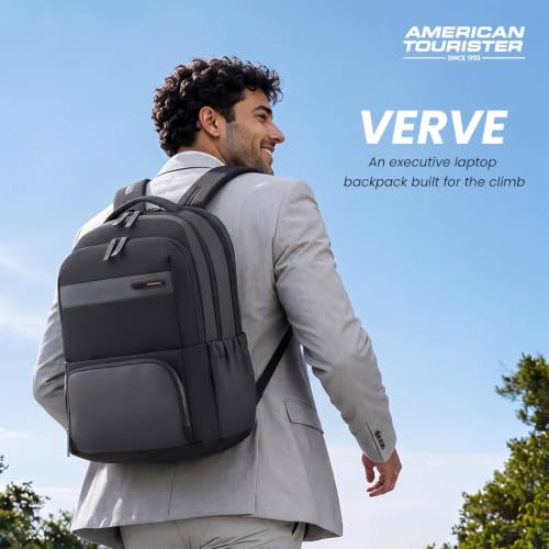 Image of American Tourister Verve 17 inch Laptop Backpack | USB Charging Port | Smart Trolley Sleeve | Hidden Pocket | Tractum Suspension Straps | Office Bag for Men and Women | 1 Year Global Warranty