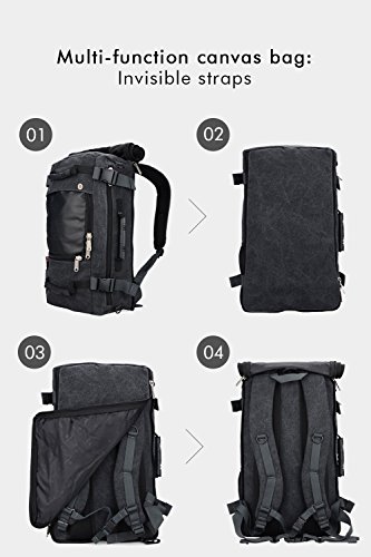 WITZMAN Men Travel Backpack Canvas Rucksack Vintage Duffel Bag 2012 (21 inch Canvas Black)