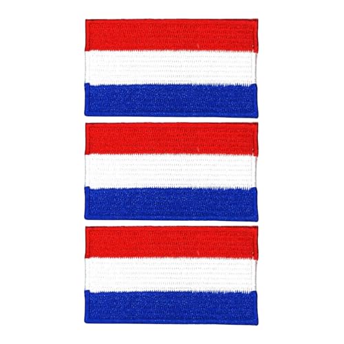 3 Stück Länderflaggen-Flicken-Set – 7 × 4 cm bestickte Aufnäher zum Aufbügeln / Aufnähen für Jacken, Westen, Rucksäcke, Hüte, Taschen und DIY Handwerk (Niederlande)