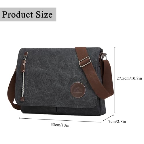 ZHIERNA Canvas Satchel Messenger Bag for Men Women, Vintage Shoulder Crossbody 13.3" Laptop Bag for Work Travel2