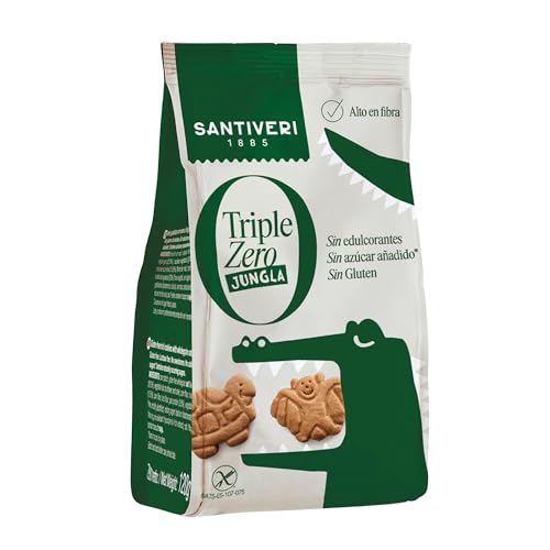 SANTIVERI - Galletas Jungla Triple Zero - Galletas Crujientes con Avena Integral y Proteína de Guisante, Altas en Fibra, Sin Edulcorantes, Sin Azúcar, Sin Gluten - Ideal para Niños - Vegano - 120 g