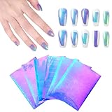 6 Sheets Aurora Nail Foil Sticker Ice Glass Nail Art Sticker Foil Laser Nails Art Stickers Paper Iridescent Stickers Stained Nails Wraps 3D Holographic Decoration for Women Girls Salon Beauty