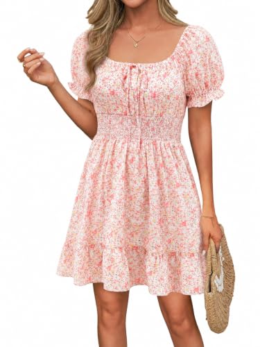 Image of Womens Babydoll Mini Dress Casual Square Neck Short Sleeve Summer Dresses