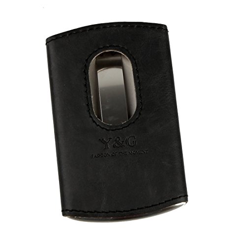 Y&G Yda01A06 Black Leather Business Card Holder Office Product Stainless Steel Leather Card Holder With Gift Box Leather Card Holder With Gift Box #TOP25