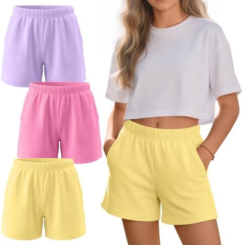 Langyiwee 3 Pack Girls' Athletic Shorts, 3-Color, 7-8 Years