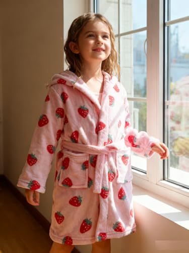 Image of Boys Girls Bathrobes,Toddler Boy Girl Robes,Children's Plush Soft Coral Fleece Hooded Pajamas Sleepwear for Kids