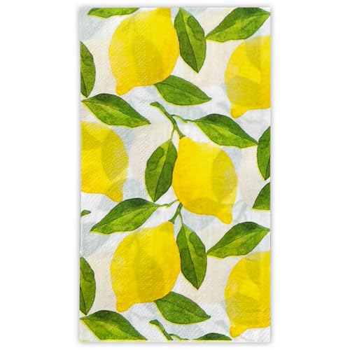 WRAPAHOLIC 25Pcs Lemon Paper Napkins - Guest Disposable Hand Towels