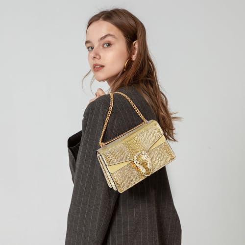 Women's Crossbody Shoulder Bag Snake Print Satchel Purse Leather Chain Clutch Evening Handbag2
