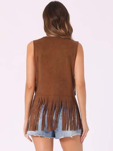 Image of Allegra K Women's Fringe Top Vest Open Front Western 70s Outfits Faux Suede Tassel Cardigan