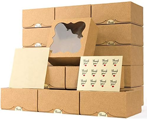20 Pack 6x6x3 Bakery Boxes with Window – Extra Thick Small Cookie Boxes for Gift Giving – Treat Boxes for Small Cake, Pastry, Strawberries, Dessert, Candy, Charcuterie, Baked Goods and Food (Brown)