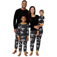 HonestBaby Family Matching Holiday Pajamas Organic Cotton for Men, Women, Kids, Toddlers, Baby Boys, Girls, Unisex Pets, Halloween Dino Ween, 0-3 Months