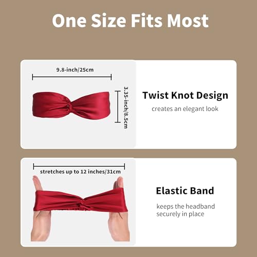 Image of ZLYC Mulberry Silk Headband for Women's Hair, Solid Burgundy | smooth luxury real silk, stretch elastic no slip fit, makeup spa skincare use, travel daily wear,boho fashion hair accessory