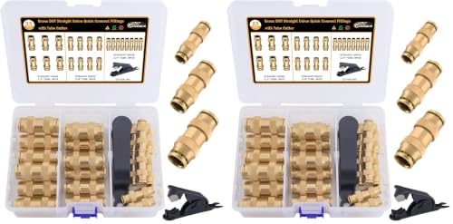 Image of CheeMuii 23PCS Brass DOT Air Line Fittings Kit Push Lock DOT Straight Union (Pack of 2)