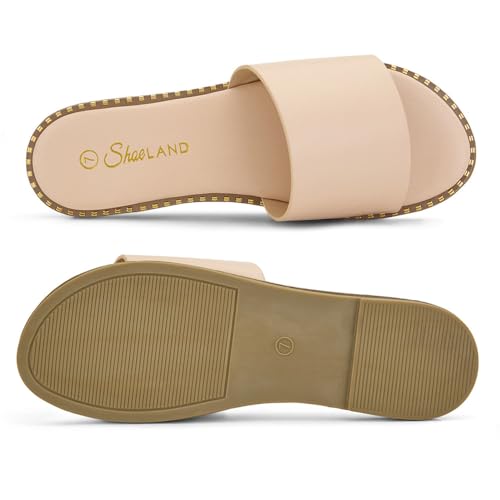 Image of Shoe Land Flat Sandals for Women - Slip-On Slides with Cushioned Footbed | Comfortable Dressy & Casual Open Toe Summer Sandals for Beach, Travel & Everyday Wear