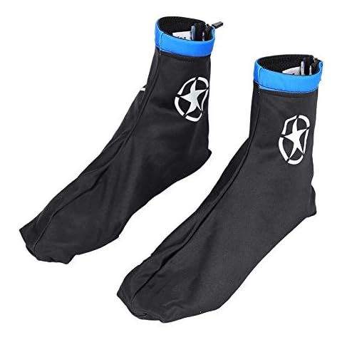 Thermal Shoe Cover 1 Pair Winter Warm Thermal Fleece Zippered Shoes Cover Windproof Cycling Overshoes(43-Black Blue) Shoes Cycling Protection Shoes Cycling Protection Cycling Riding Protection Cover