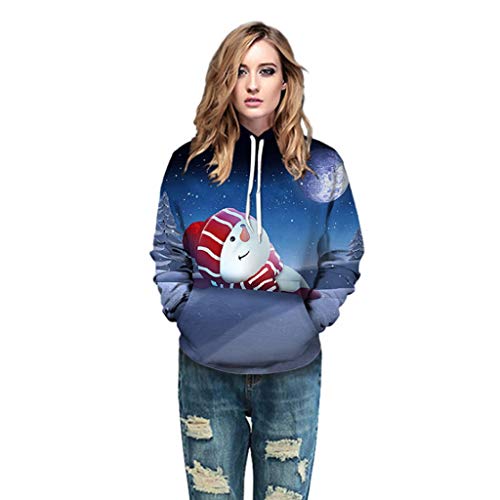 Preisvergleich Produktbild Auiyut Damen Langarm Sweatshirt Kreativer Pullover 3D Hoodie Frauen Kapuzenpullover Weihnachtsmann Pulli Weihnachts Sweatshirt Gedruckte Jumper Christmas Bequemes Shirts für Festival Karneval Party