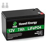 HWE 12V 7Ah Rechargeable Battery, 4000 Deep Cycle Lithium LiFePo4 12 Volt 7 amp Replacement for 6FM7 1270 SLA Battery, Alarm System, UPS, Lighting, Solar, Ride on Toys, 15A BMS, F1 & F2 Terminal