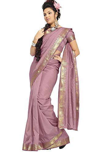 Sanskruti India Womens Indian Ethnic Traditional Banarasi Art Silk Saree Sari Wrap Fabric Dress Drape (Dusty Rose)