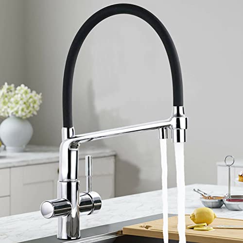 TTICCTIY Küchenarmatur 3 Wege Wasserhahn 360°Drehbar mit Filter-Mischbatterie, Wasserhahn Küche Spültischarmatur aus Messing Chrom Cover