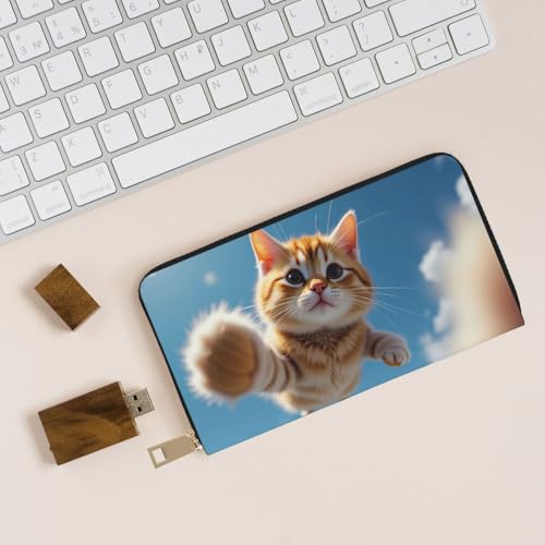 Wallet Women - Cute Orange Cat-C Print Leather Wallet for Women with Zipper, Cute Bifold Long Ladies Wallets 5