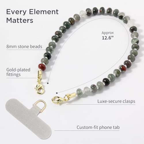 Image of POSADINA Natural Stone Phone Charm, Beaded Healing Phone Wrist Strap, Handmade Cellphone Chain Lanyard with Tether Tab