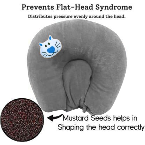 Image of Mustard Pillow for New Born Baby, Ideal for Round Head Shaping Seed Pillow for 0 to 12 Months Babies