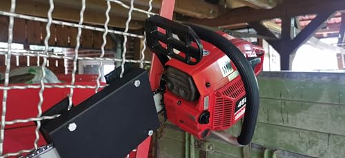 Motorsägen Wandhalterung – Kettensägenhalter Schwarz zur sicheren Wand/Seilwinde Montage mit 4 Schrauben, stabil & platzsparend