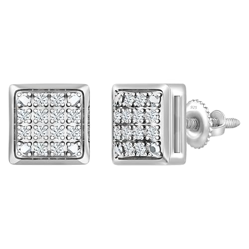 Dazzlingrock Collection 0.20 Carat (ctw) Round White Diamond 7.5mm Square Hip Hop Iced Out Studs in 925 Sterling Silver, Unisex Design Ladies, Mens Real Diamond Earrings
