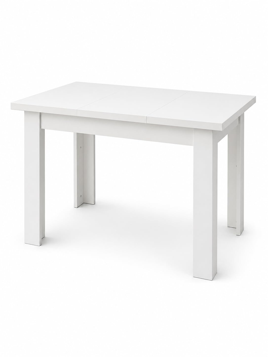 Tavolo da Pranzo Bianco Rettangolare Cucina Sala 120×70×75cm | Due piani laterali sollevabili nascondono vani per stoviglie e accessori, mentre la parte centrale fissa resta disponibile