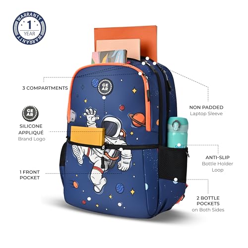 Image of Gear Floating Astronaut Backpack 17 inch /27L Medium Water Resistant School Bag /Casual Backpack /Daypack /Kids Bag for Boys /Girls (Navy-Orange)