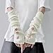 Feelorna Women's Arm Warmers, Fashion Warm Knitted Arm Warmers Cute Long Fingerless Gloves Y2k Arm Sleeve with Thumb Hole (White)