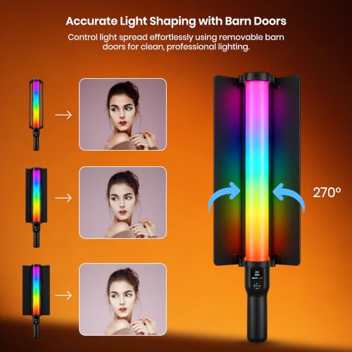 Image of Simpex LS-500R (Mark II) 60W RGB LED Stick Light with App Control & Handheld Portable Wand, Comes with Barn Doors | RGB Mode, CCT Mode and FX Mode Adjustable Perfect for Cinematic Video Shots.