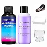 Nail Brush Cleaner Kit-Professional Nail Cleaner (1.35 FL.OZ) with ACRYLIC LIQUID, Glass Cup and 20 PCS Nail Cleaning Pads for Acrylic Nail Quickly Clean for For your Pen Washing Needs -  finger secret