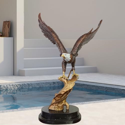Estatua de águila calva de bronce de 27.5 pulg con base de mármol