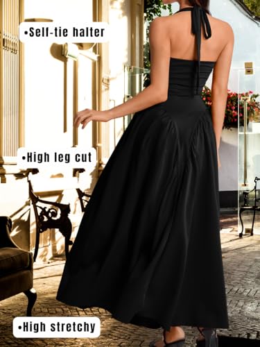 Deep V Neck Dress, Halter Maxi Dresses, Vacation Date Night, Sexy for Women Corset Flowy Wedding Guest Drop Waist3