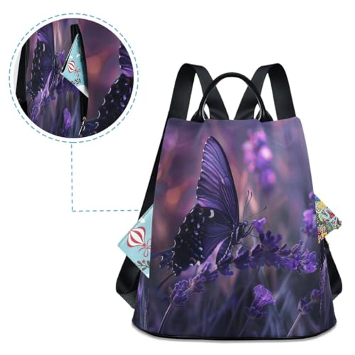 Image of SUABO Butterfly Purple Flower5 Women Backpack Purse Anti-theft Casual Shoulder Bag Fashion Ladies Bags